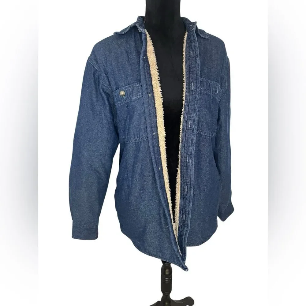 WRANGLER VINTAGE SHERPA LINED DENIM‎ SHACKET/JACKET WITH BUTTONS MENS SIZE SMALL